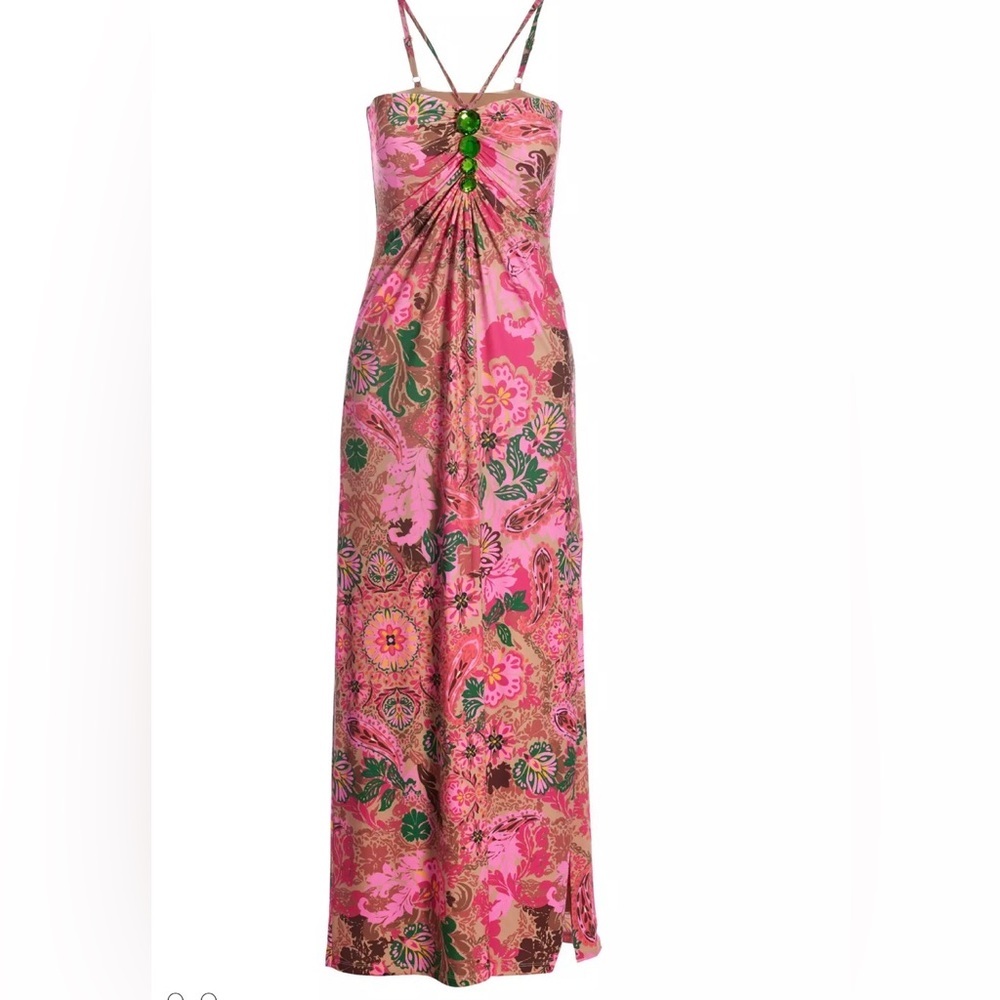 NWT! Boston Proper Medallion Dreams Print Gem Detailed Halter Dress Size Medium - Picture 3 of 13